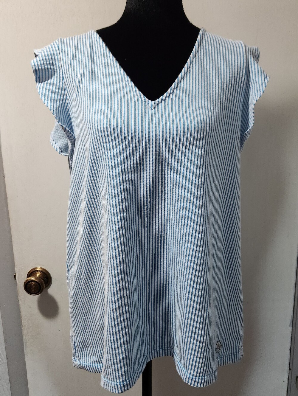 Michael kors blue and white stripe top size L